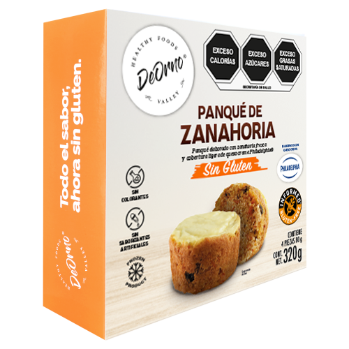 Panqué de ZANAHORIA sin gluten, 4 piezas de 80g c/u.